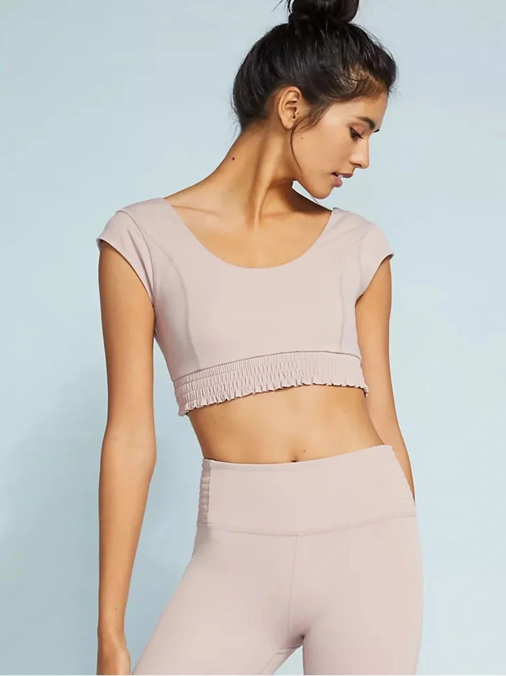 Free People Dusty Blush Cropped Ruffle Hem Top